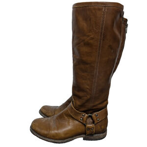 Frye Tall Harness Boots Womens 8.5B Veronical Phillip Brown Leather Western Boho